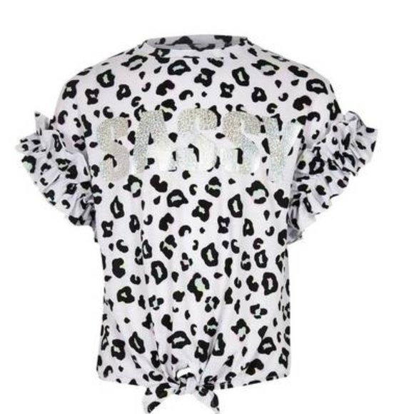 River Island Girls Lilac Leopard Print Tie Knot Front T-Shirt - Picture 1 of 1